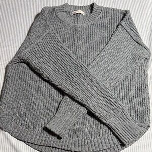 SO Women's Gray Ribbed Crew Neck Sweater